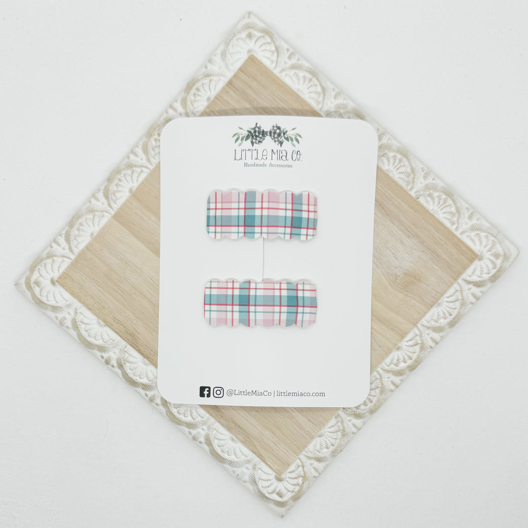 Pink Christmas Plaid 2” Snap Clip Duo