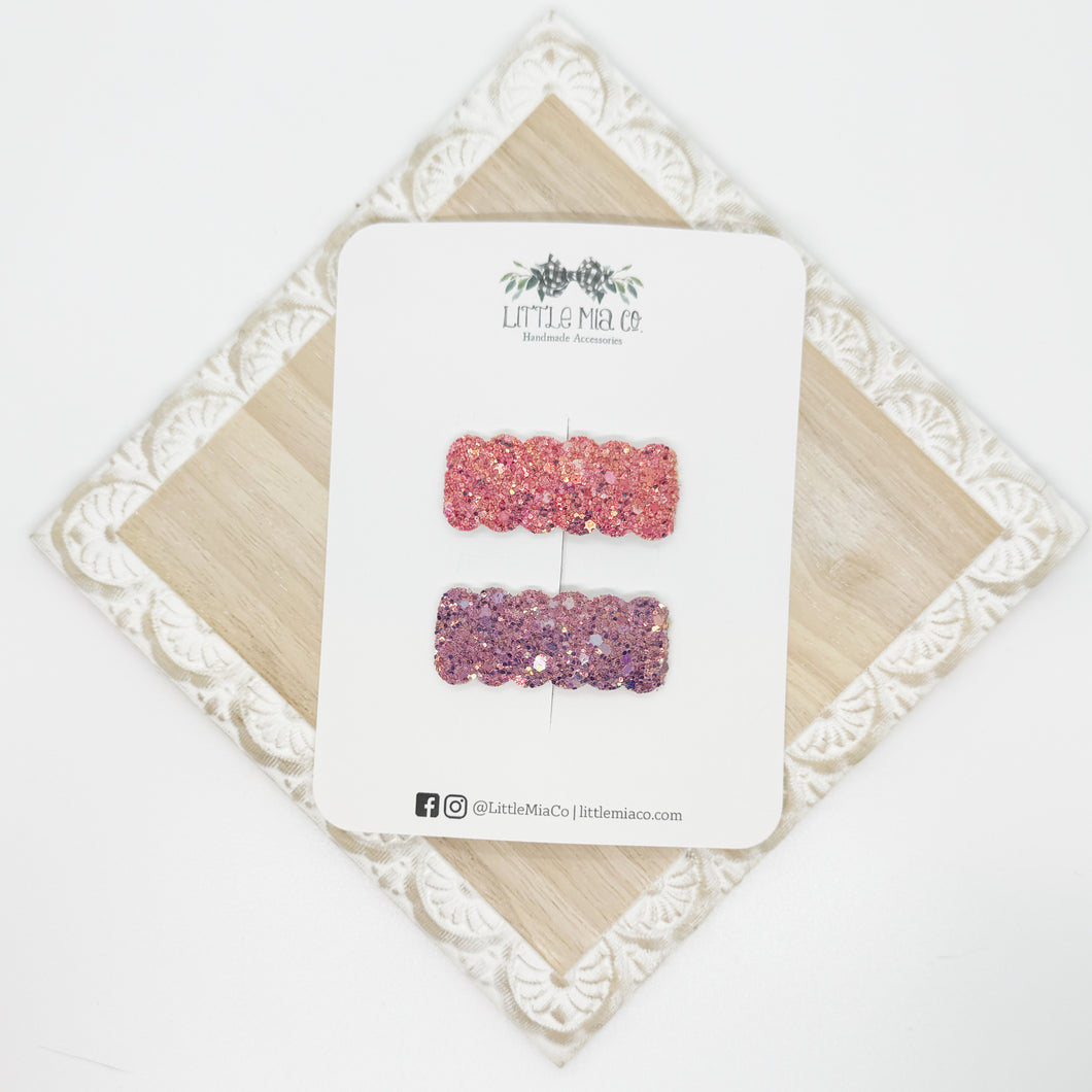 Pink Purple Glitter 2” Snap Clip Duo