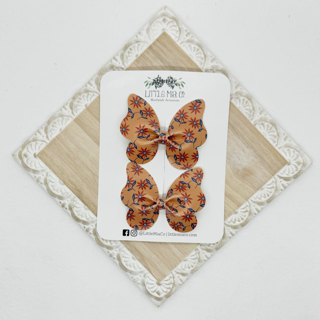 Orange Floral Butterfly Piggy Clips