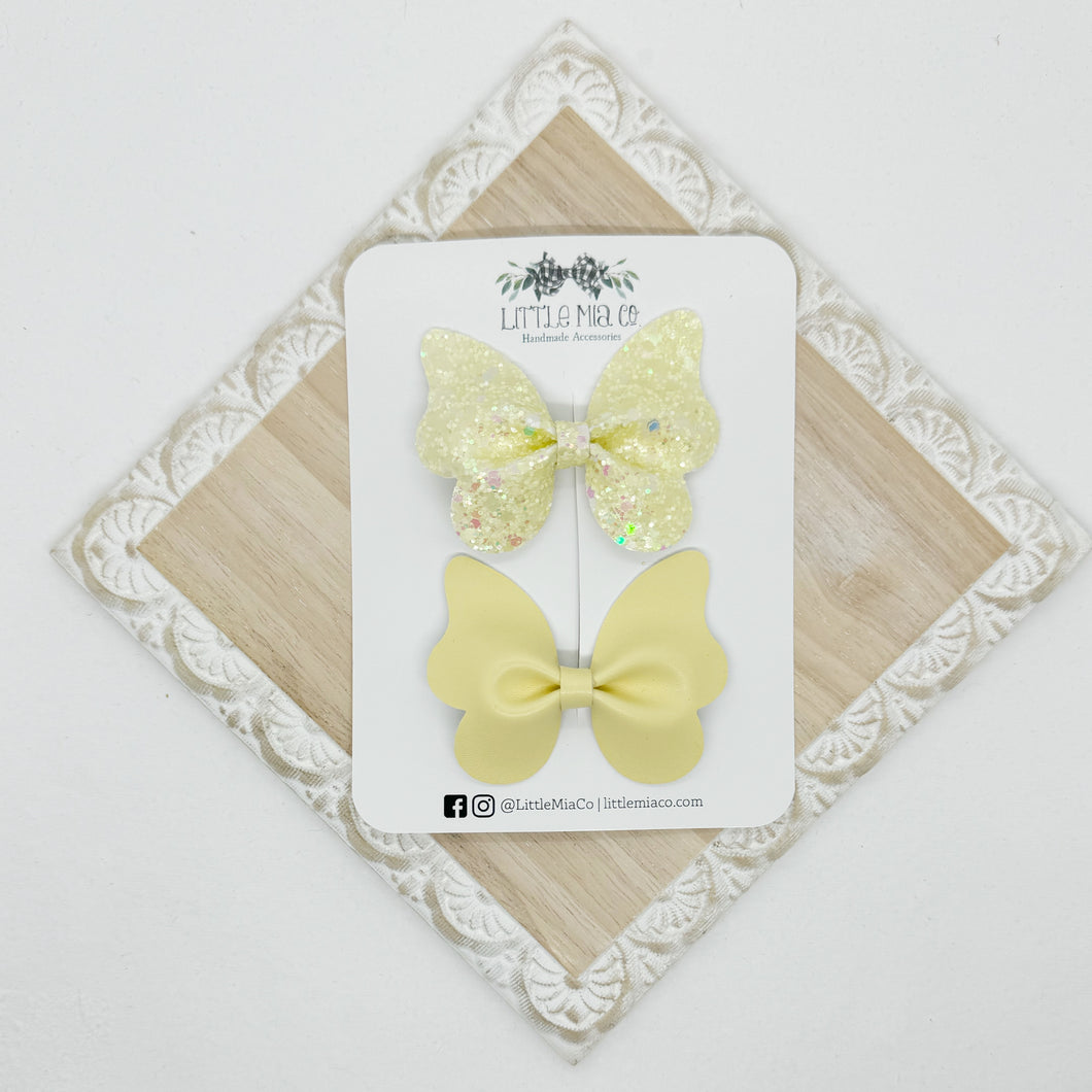 Light Yellow Glitter Butterfly Duo