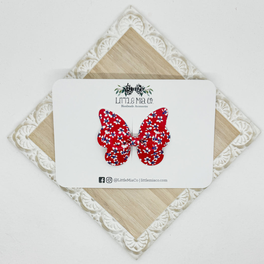 Red & Blue Floral Butterfly Clip