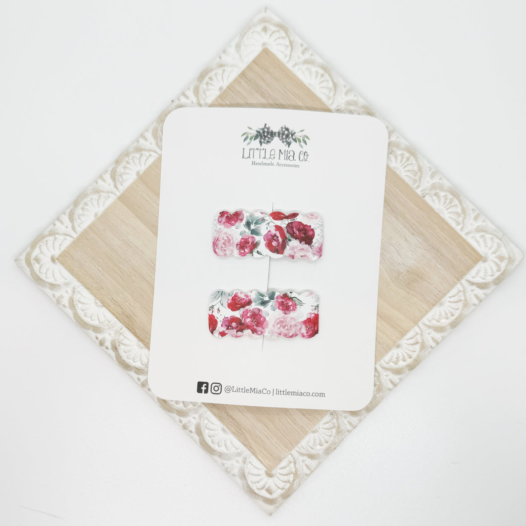 Deep Pink Floral 2” Snap Clip Duo