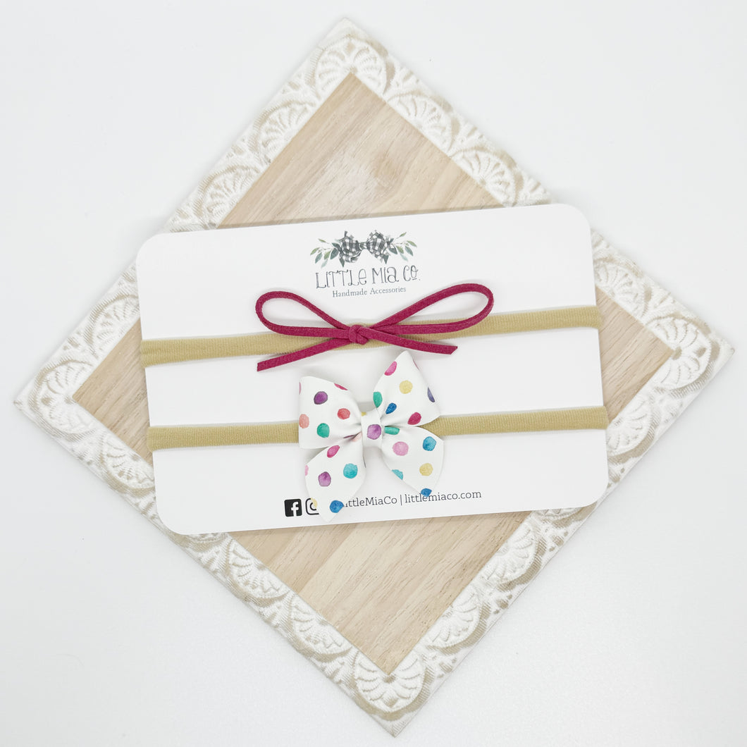 Colorful Pink Polka Headband Duo