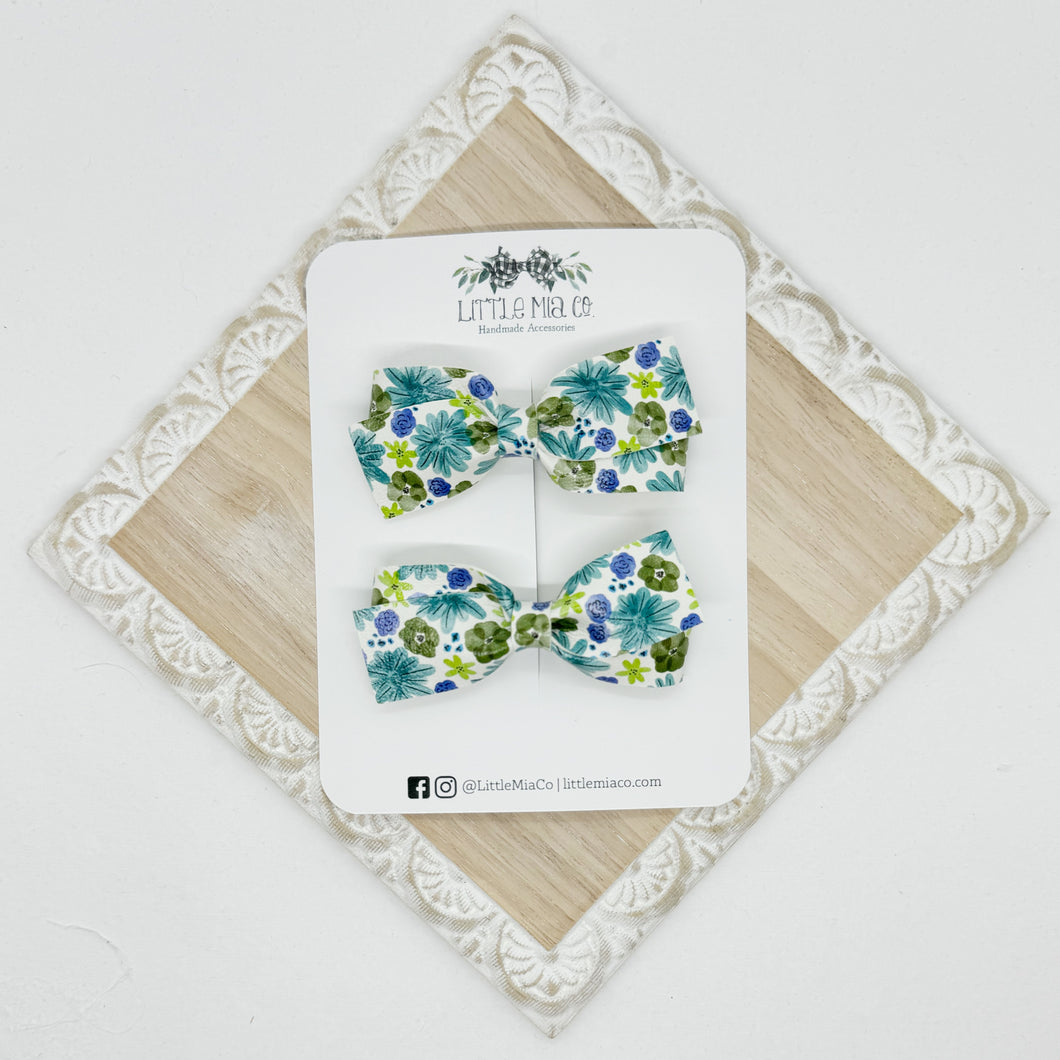 Green Floral Lou Piggy Clips