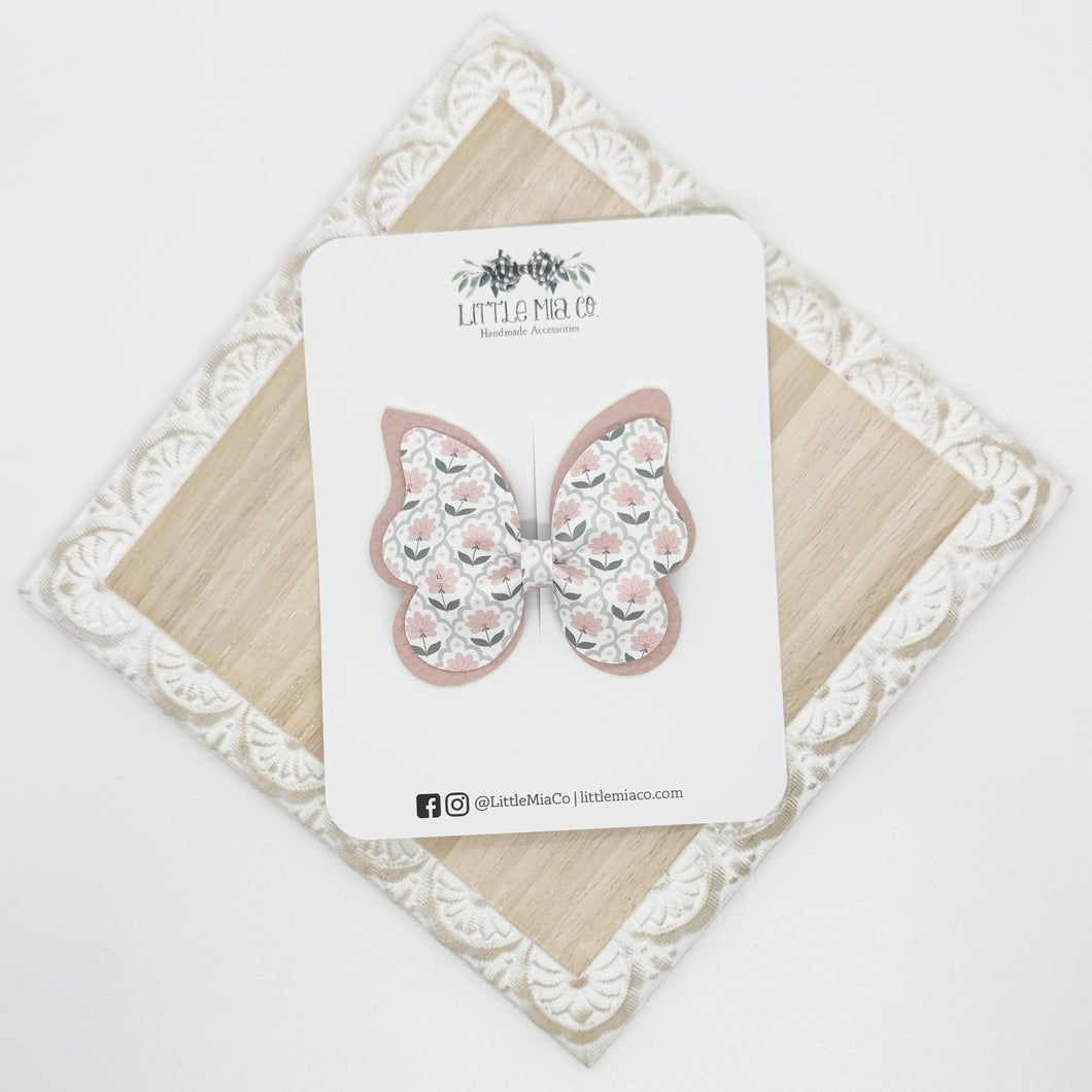Pink Floral Double Butterfly Clip