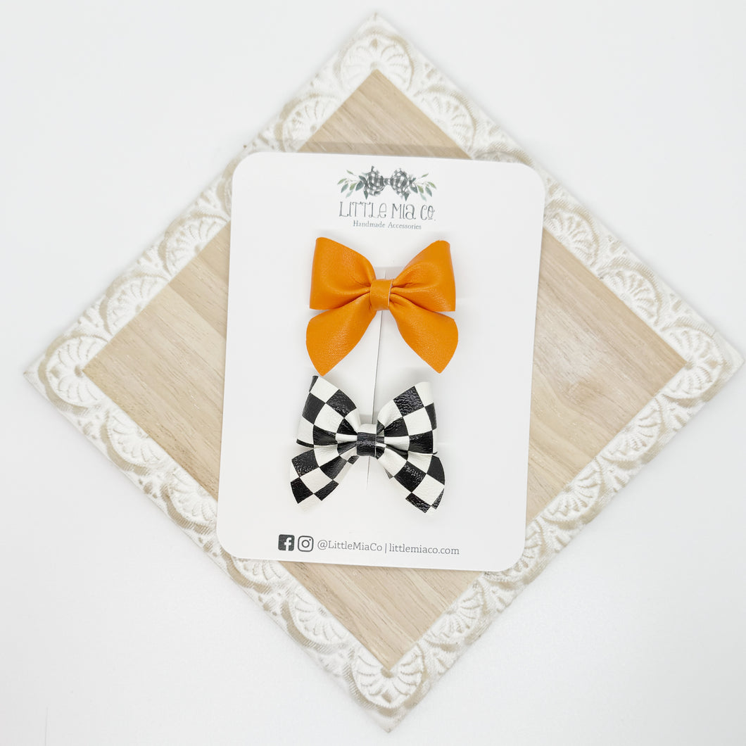 Orange and BW Check Mini Marie Duo