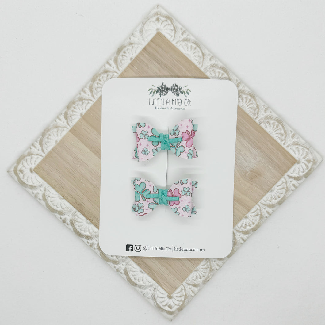 Mint & Pink Clover Lucy Piggy Clips