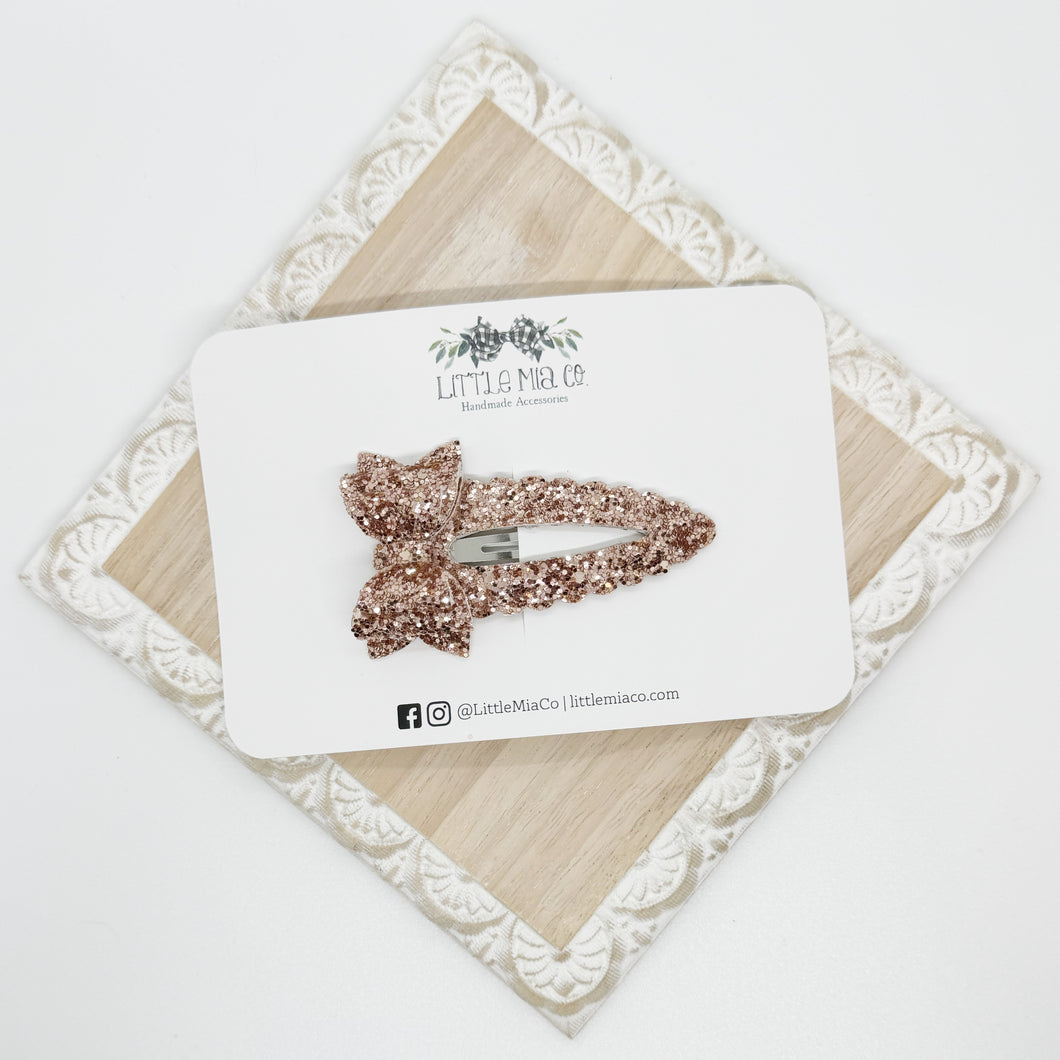 Rose Gold Glitter Bow Snap Clip