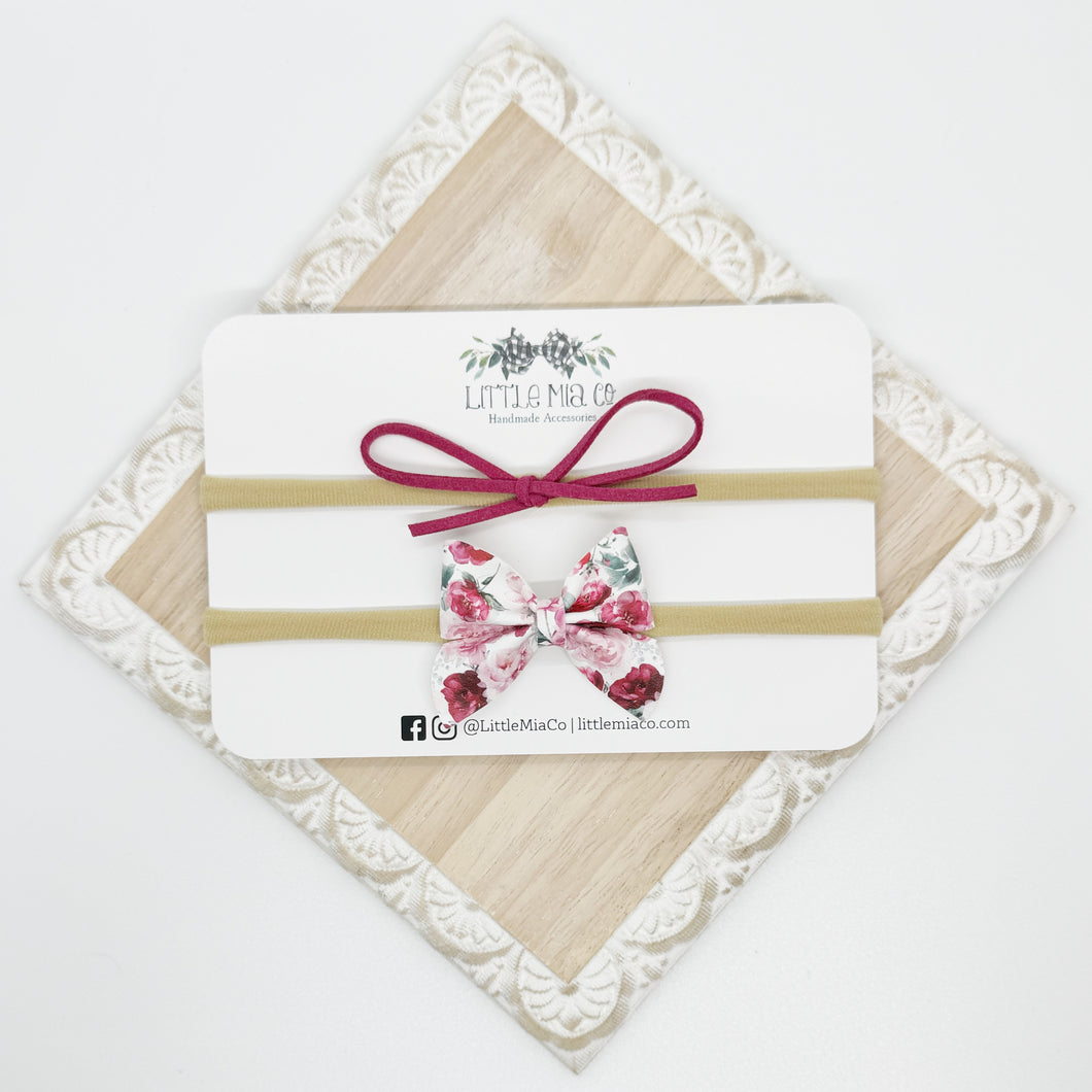 Deep Pink Floral Headband Duo