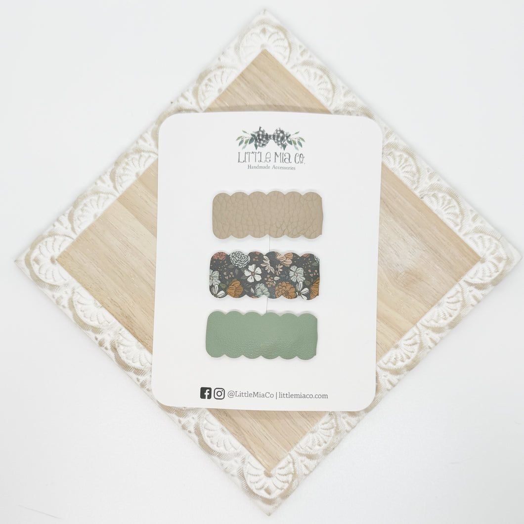 Teal Floral 2” Snap Clip Trio
