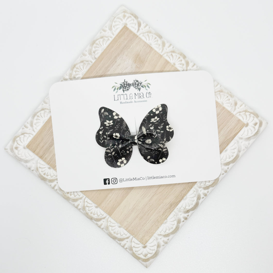 Black & Cream Floral Butterfly Clip