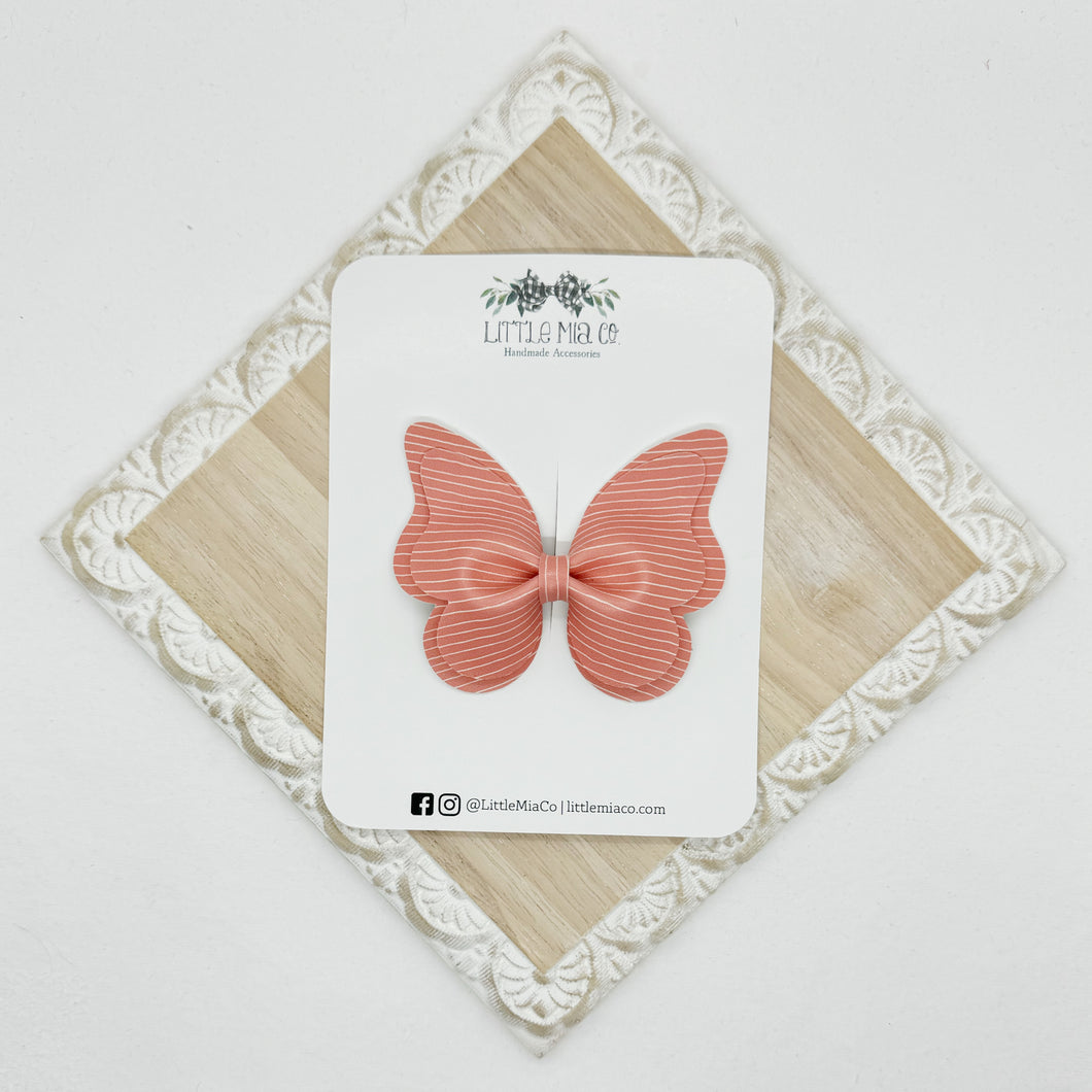 Coral Striped Double Butterfly Clip