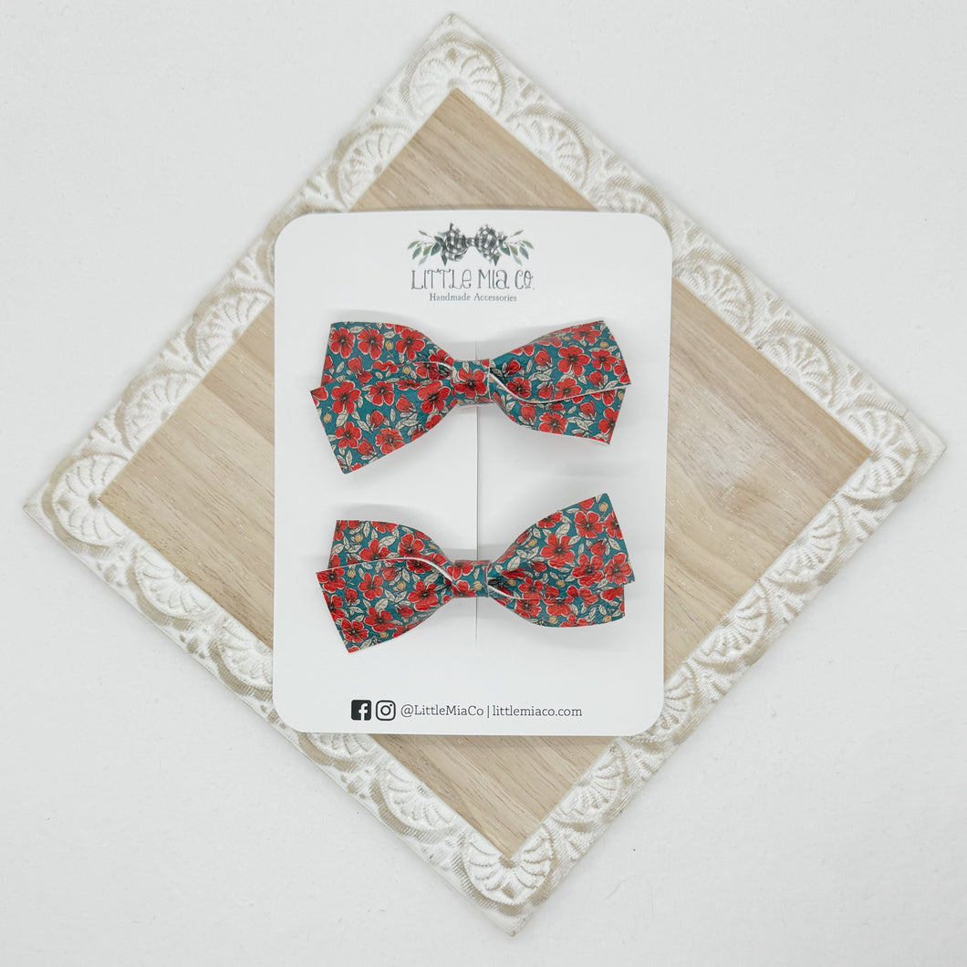 Red & Blue Floral Lou Piggy Clips