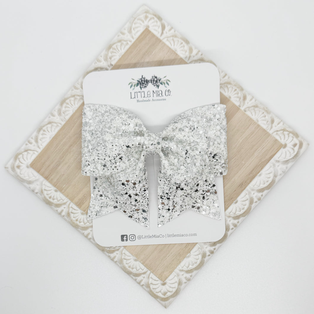 White & Silver Glitter Cheer Clip