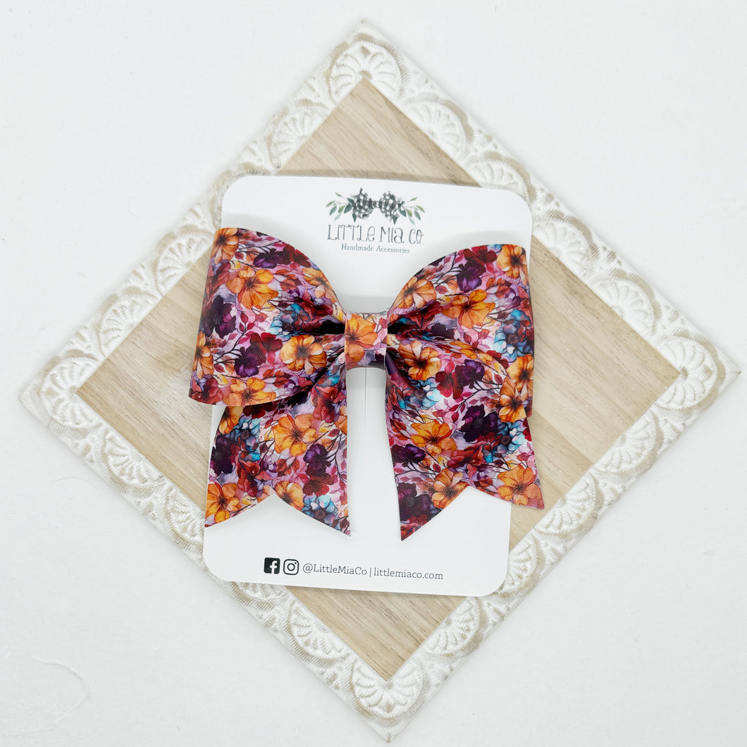 Fall Purple Floral Cheer Bow Clip