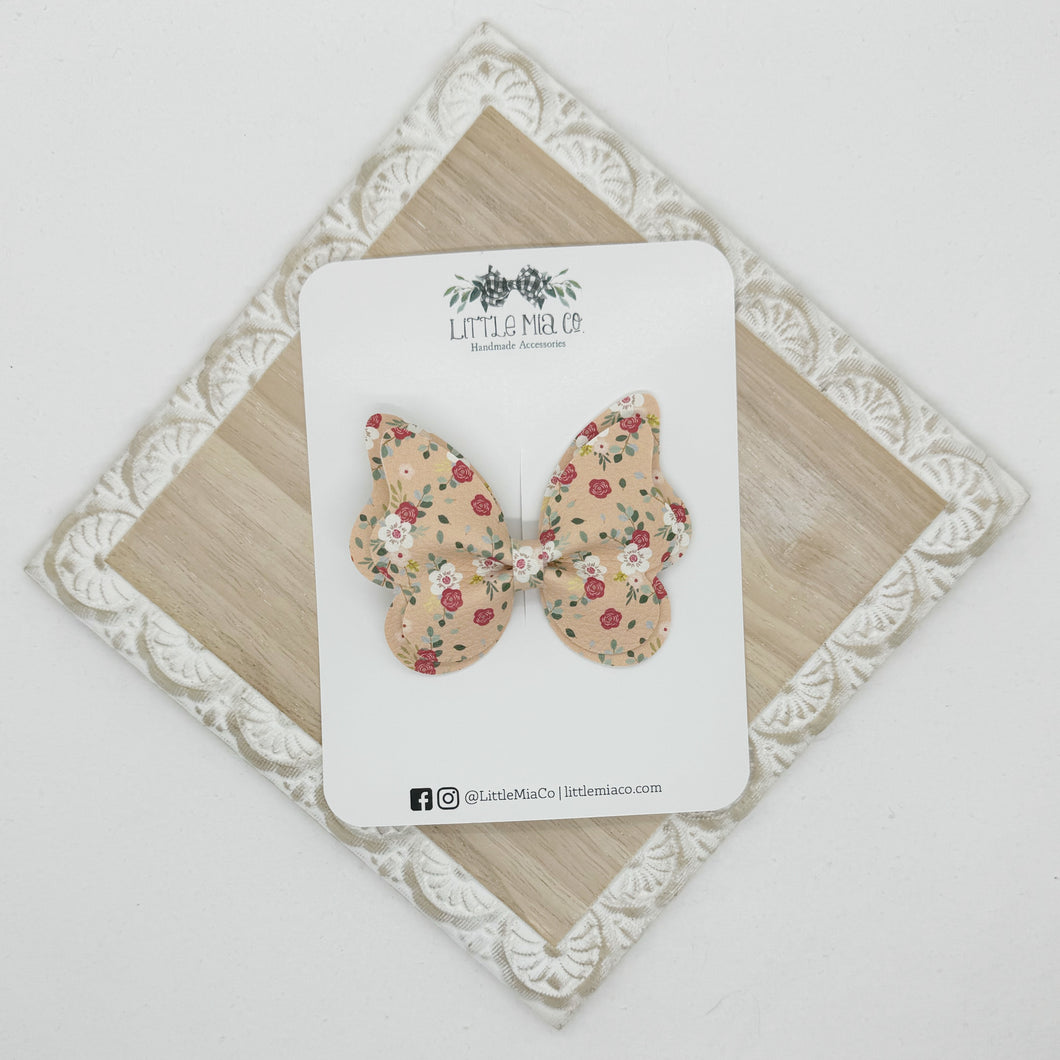 Tan Floral Double Butterfly Clip