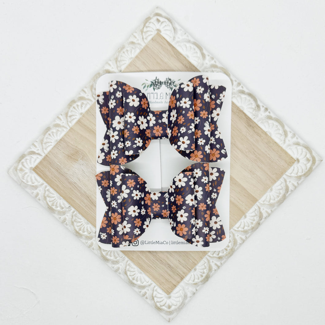 Navy, White & Orange Floral Chloe Piggy Clips