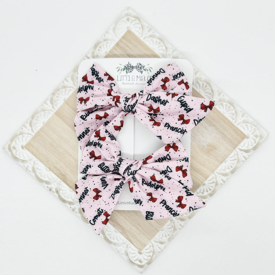 Reindeer Bow Fabric Piggy Clips