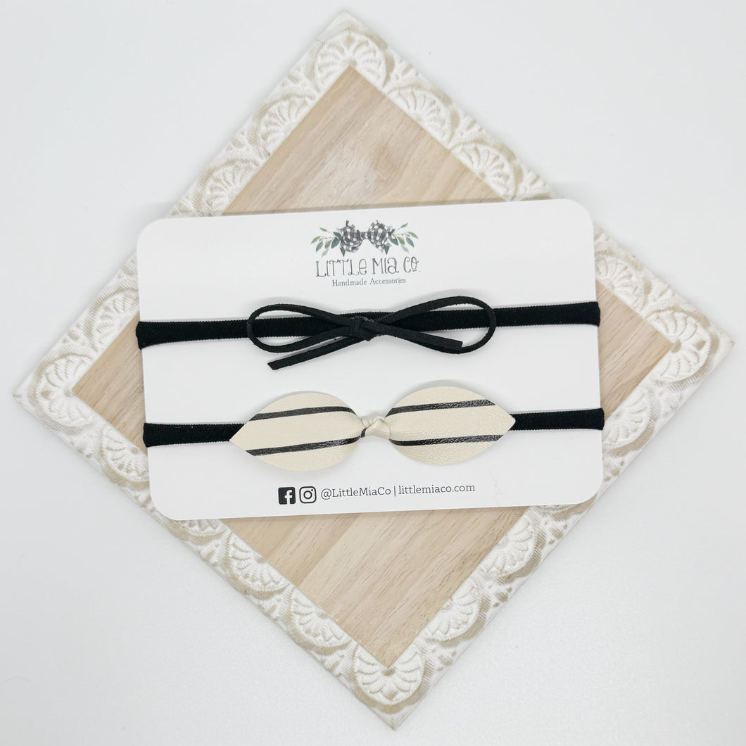 Cream & Black Striped Headband Duo