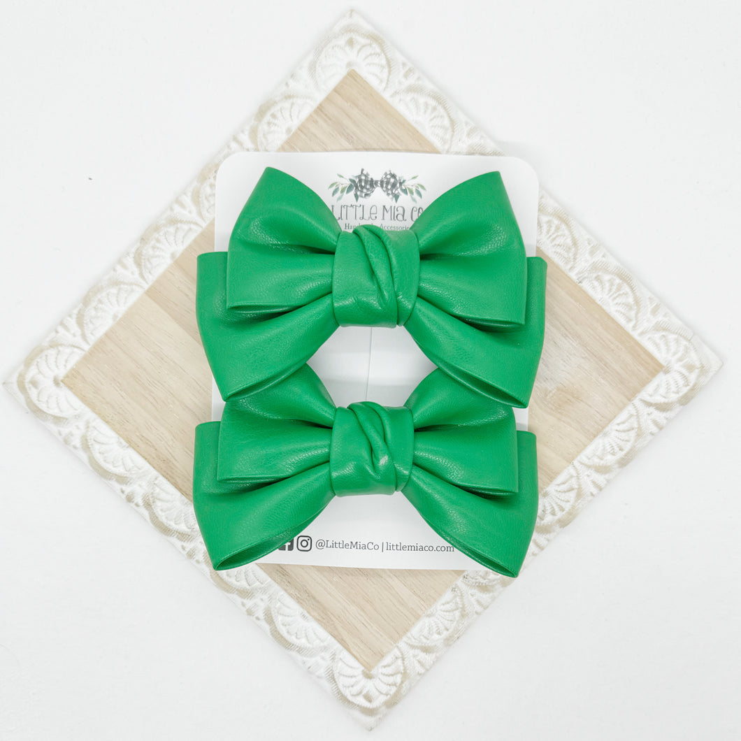 Green Double Bow Piggy Clips