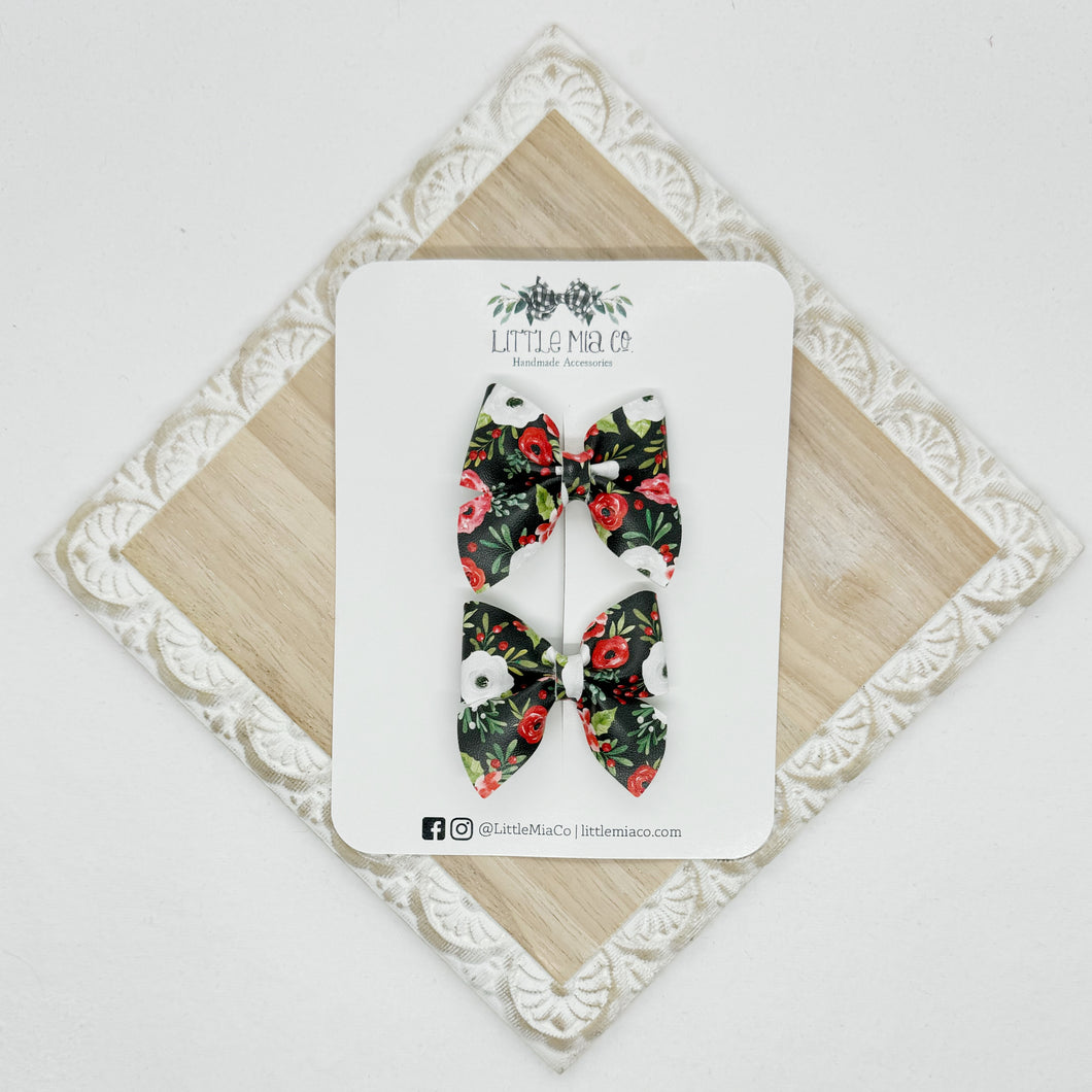 Black Christmas Floral Mini Marie Piggy Clips